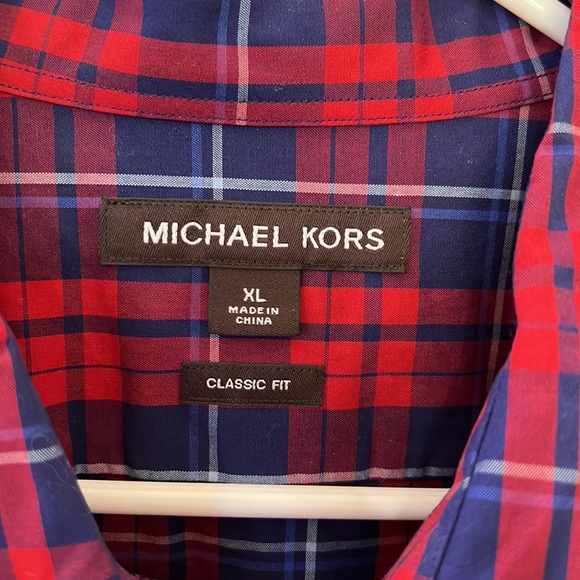 {Michael Kors}Mens Sz XL Classic Fit Blue/Wht/Red Plaid Long Sleeve Button Down - Picture 2 of 6